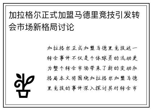 加拉格尔正式加盟马德里竞技引发转会市场新格局讨论